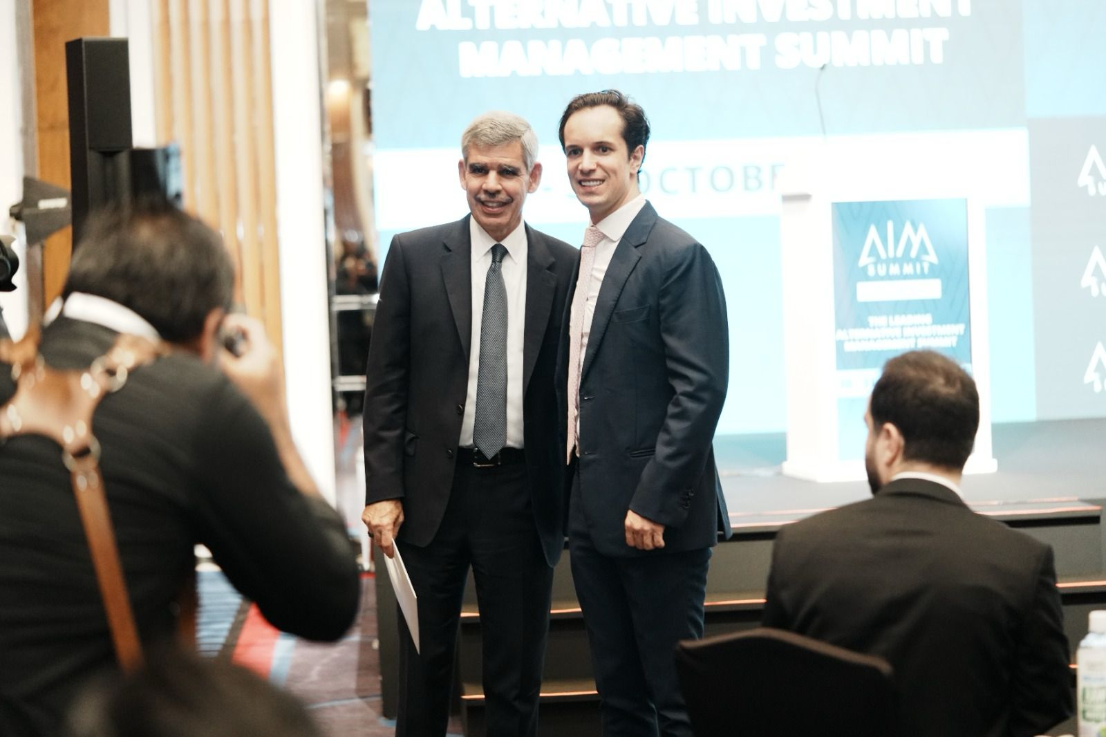Zachary Cefaratti at AIM Summit Dubai with Dr. Mohamed El-Erian 
